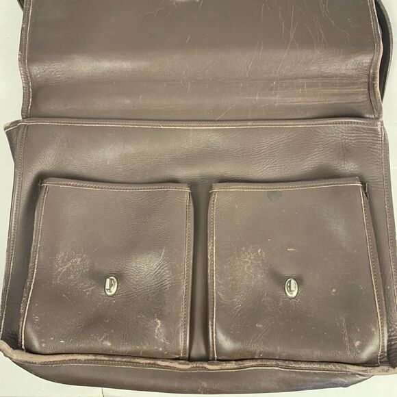 SACOCHE INTERNATIONAL BROWN LEATHER MESSENGER LAPTOP BAG BRIEFCASE - Picture 8 of 16